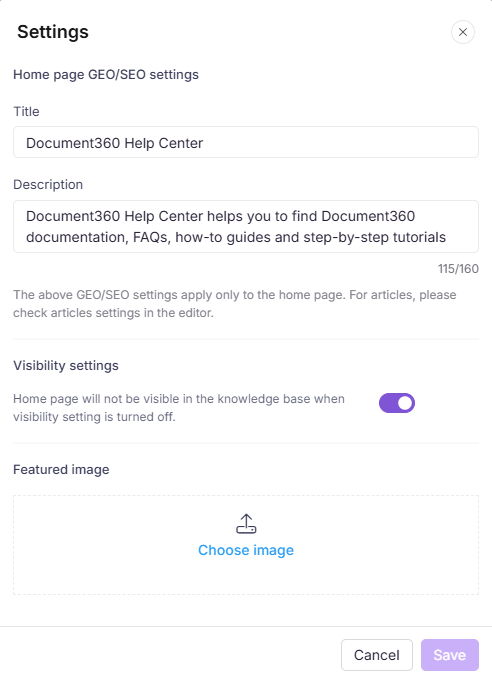 Home page GEO/SEO settings