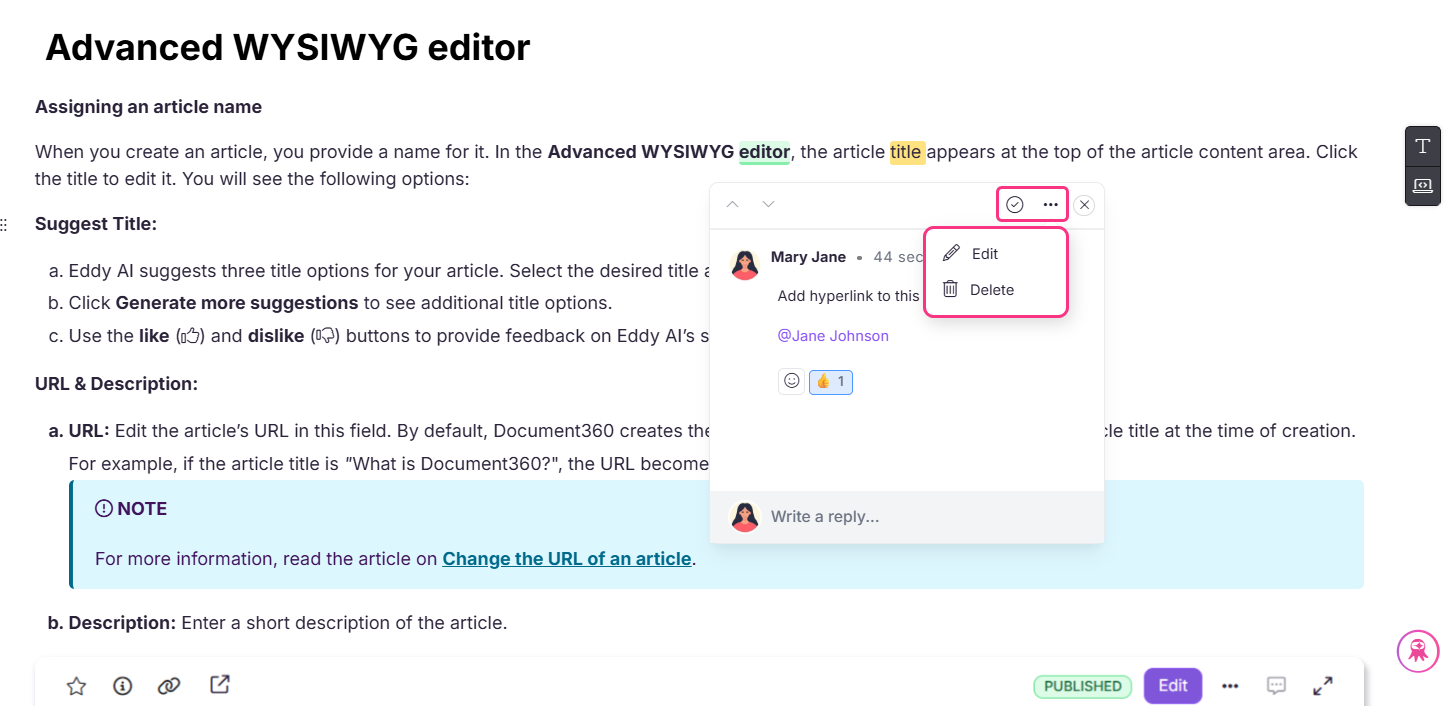 Allow to Edit and Delete in comment.
