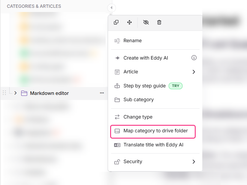 Setting a Drive folder mapping for a category in Document360