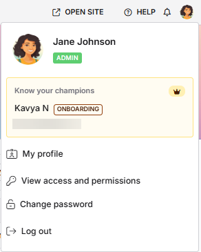 Document360 profile menu showing account settings and logout options.