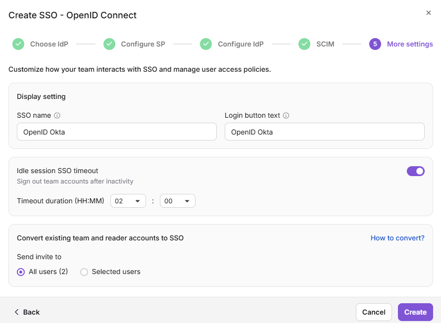 More settings page for Auth0 OpenID SSO configuration in Document360.