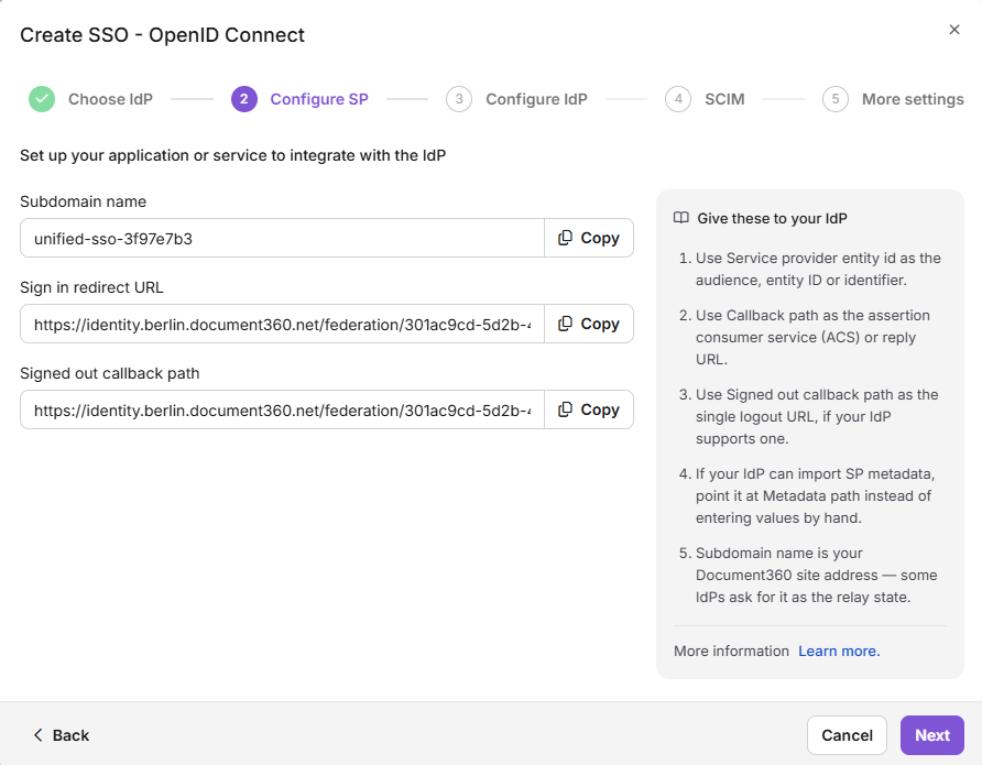 Configure the Service Provider page with OpenID protocol selected.