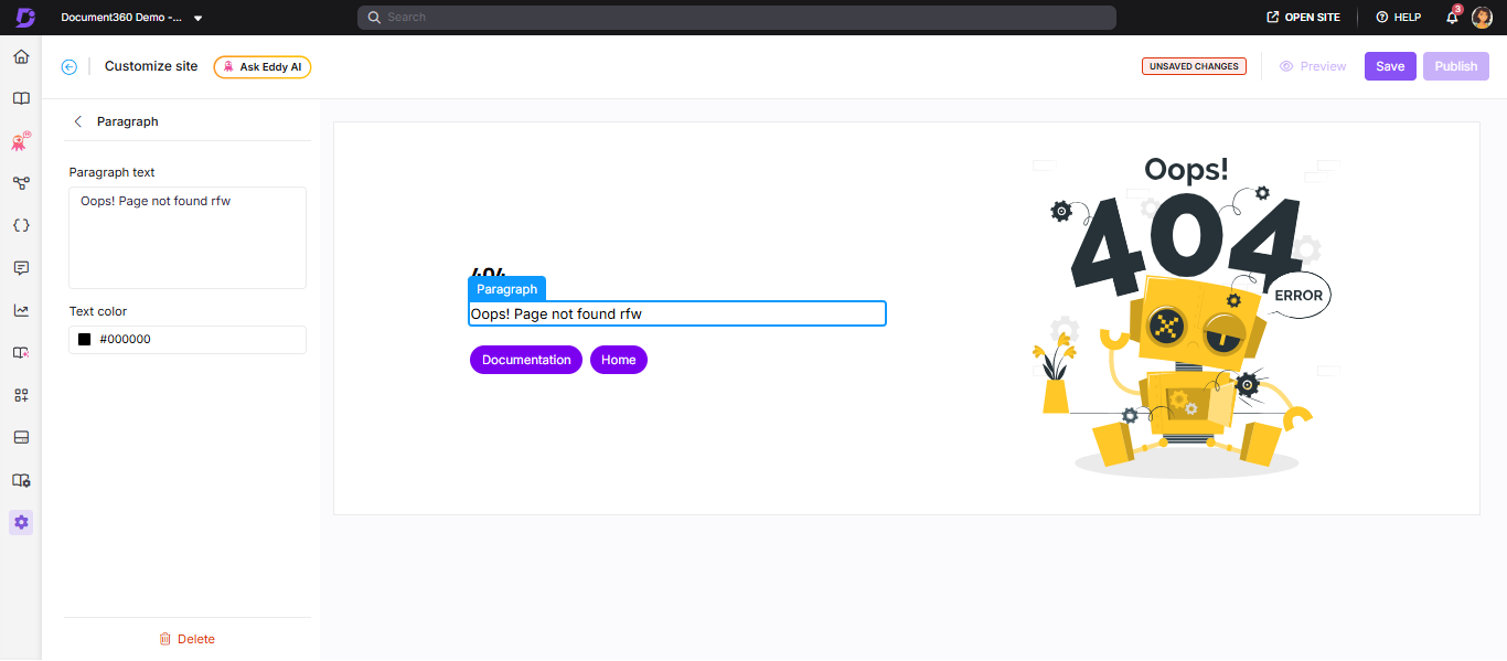 Editing the 404 page paragraph