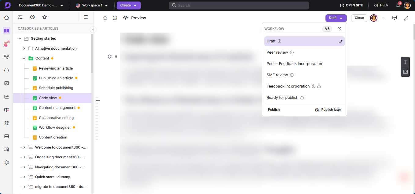 Publish confirmation dialog in Document360
