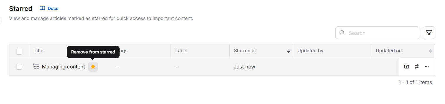 Removing a starred category in the knowledge base portal