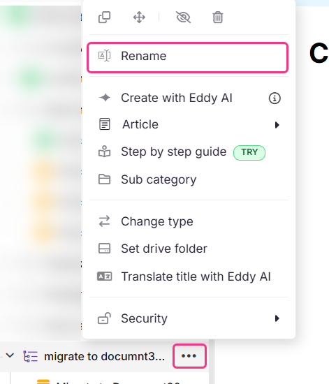 Renaming a category in the knowledge base portal