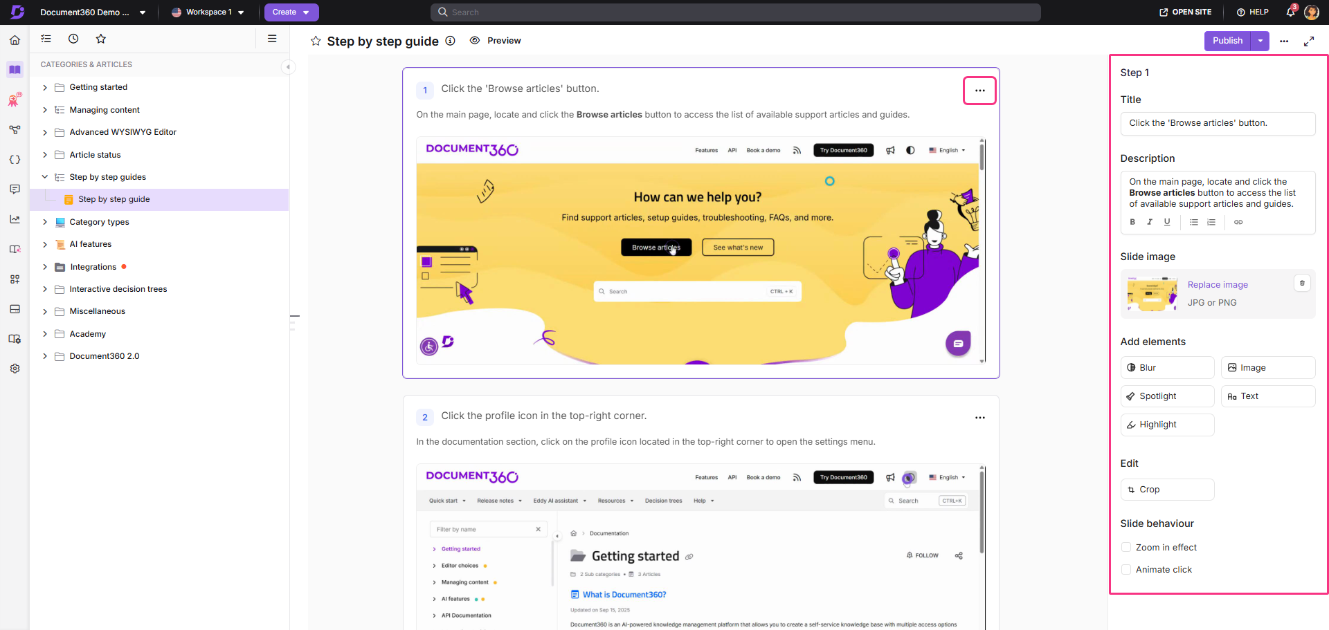 Instructions to click the 'Browse articles' button for accessing support articles.