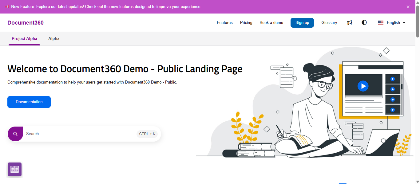 A Smart bar banner displayed at the top of a Document360 knowledge base site