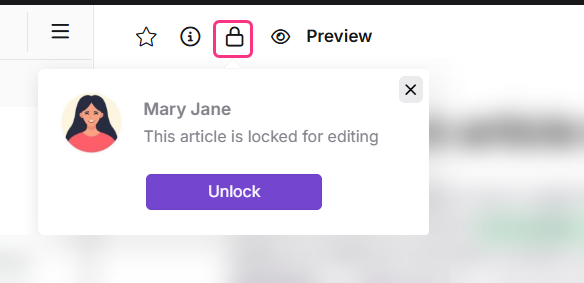 Lock icon in the editor and the unlock option in Document360