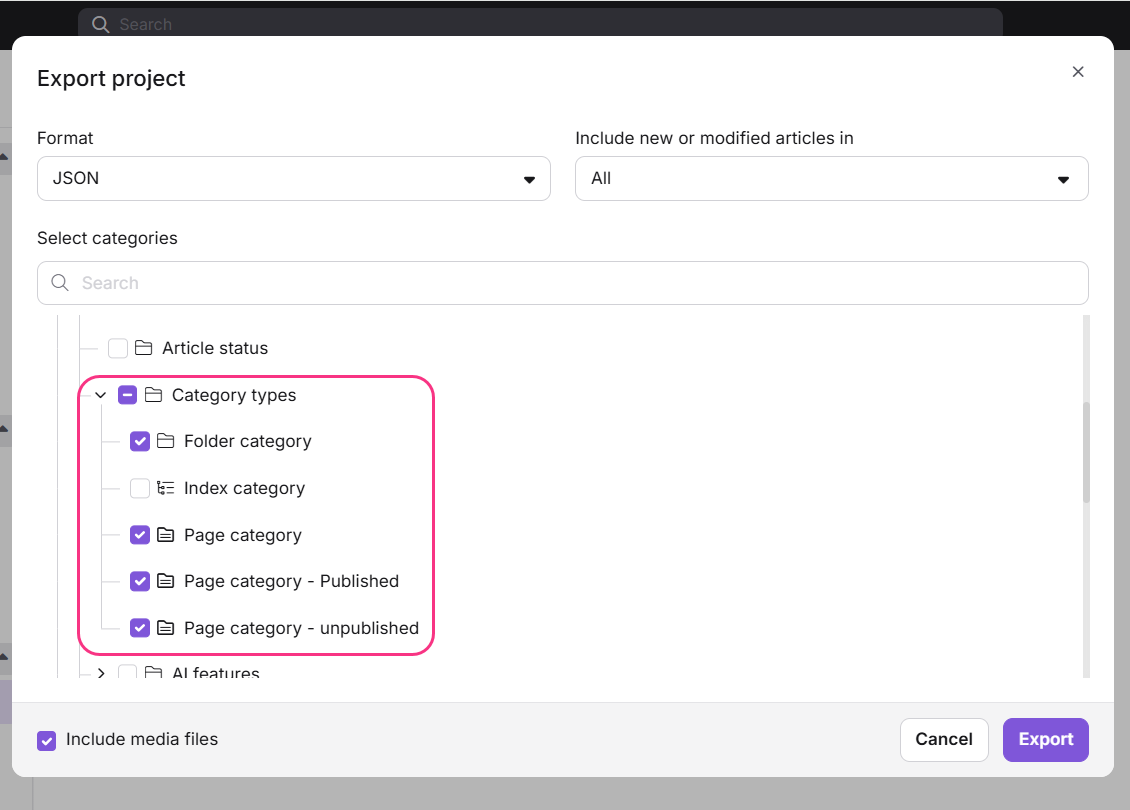 Export project as a ZIP file - JSON