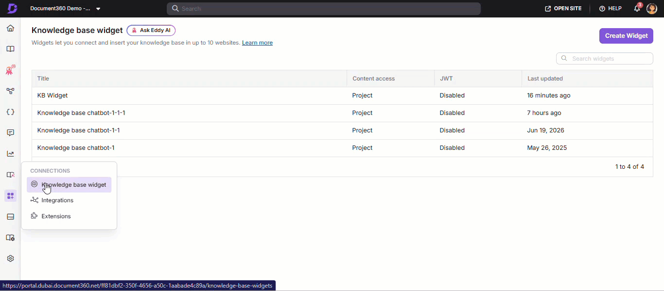 Animated walkthrough showing how to add a URL mapping in the knowledge base widget