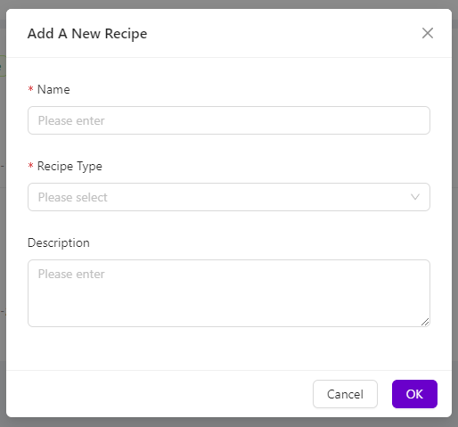 Add A New Recipe modal