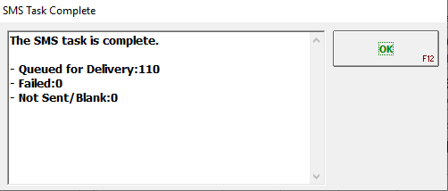 Image of the SMS Task Complete alert