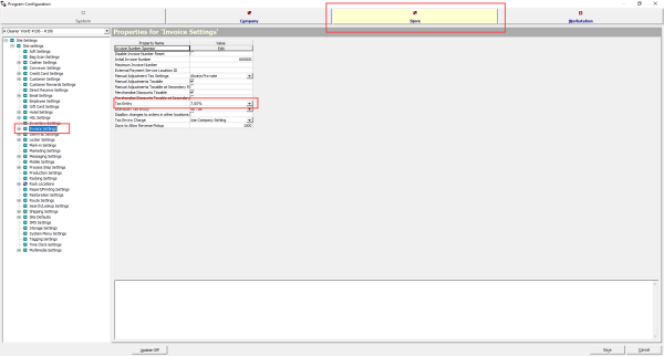 view of the Program Configurations screen