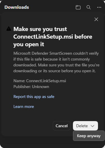 Confirmation panel with Keep anyway under the Delete dropdown