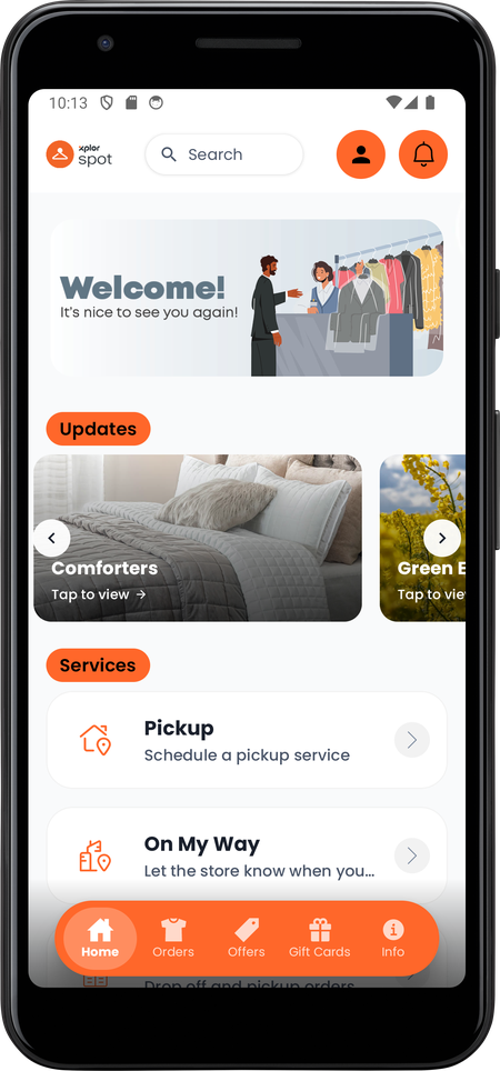 comforters update card shown in the app