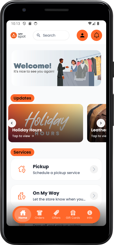 holiday hours update card shown in the app