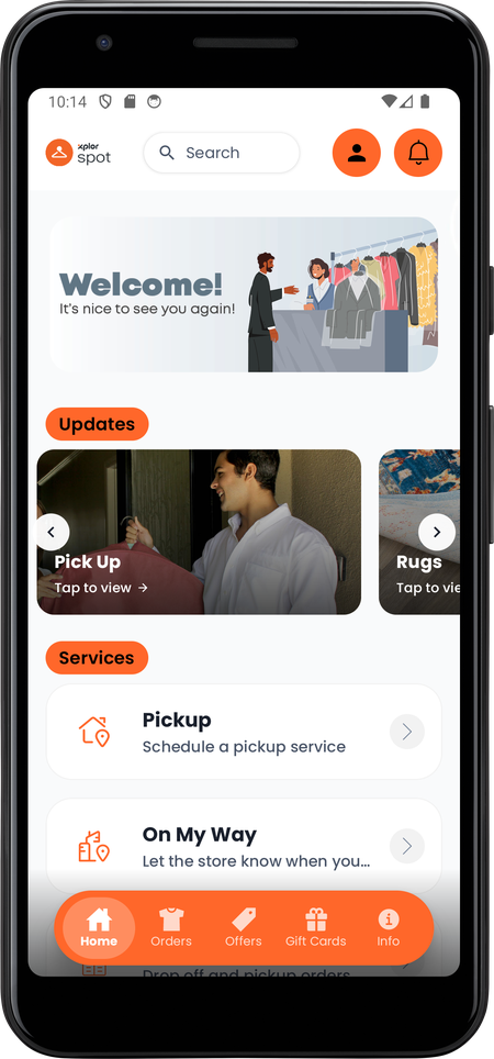 pick up update card shown in the app