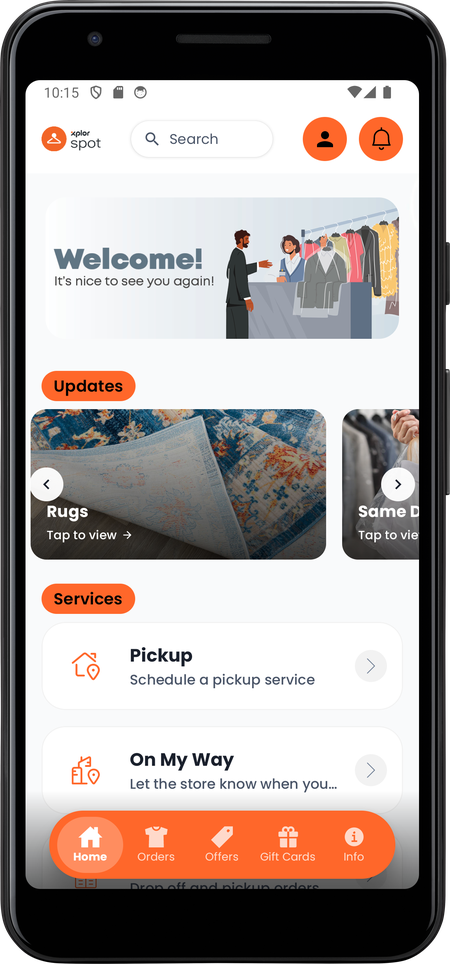 rugs update card shown in the app