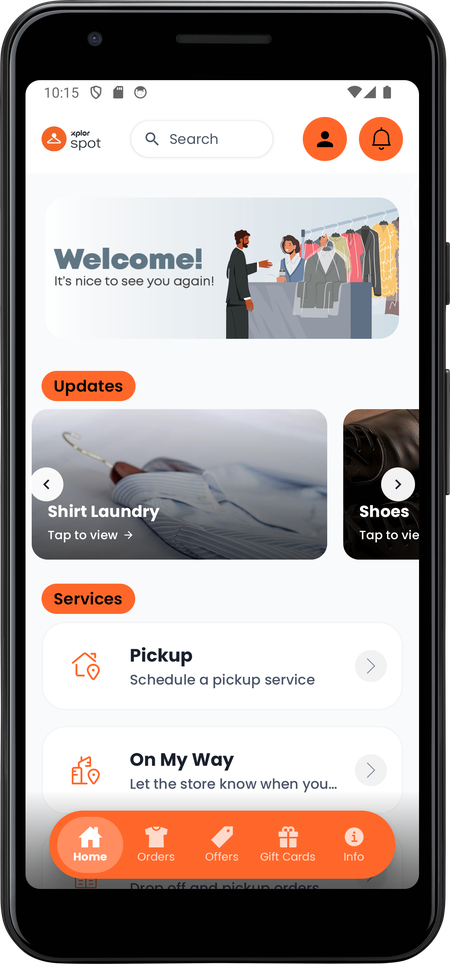 shirt laundry update card shown in the app