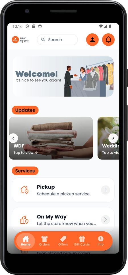 wash, dry and fold update card shown in the app