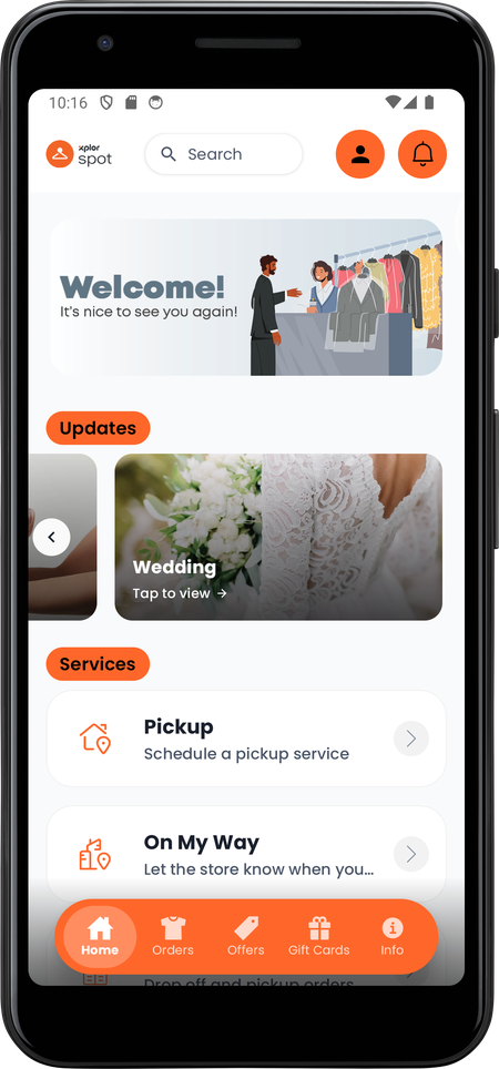 wedding update card shown in the app