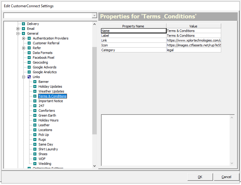 Legal link properties for Terms & Conditions