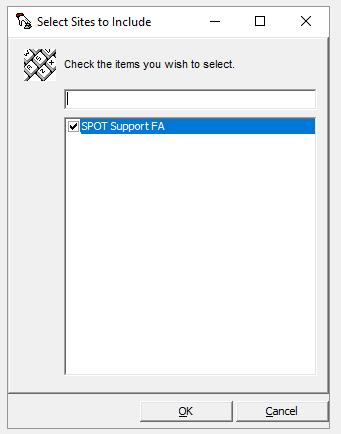 Select Sites to Include dialog