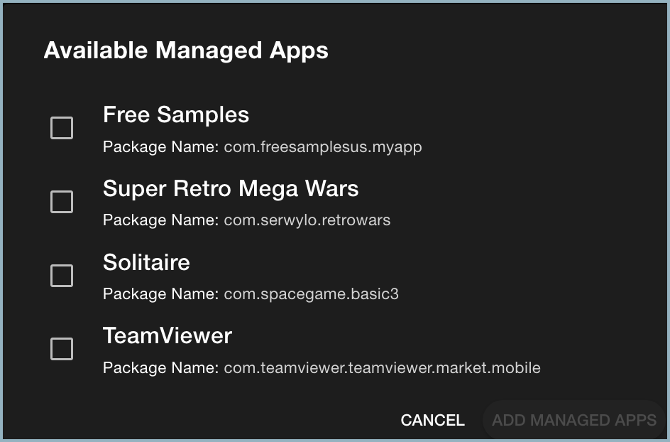 Apps tab - Available Managed Apps window