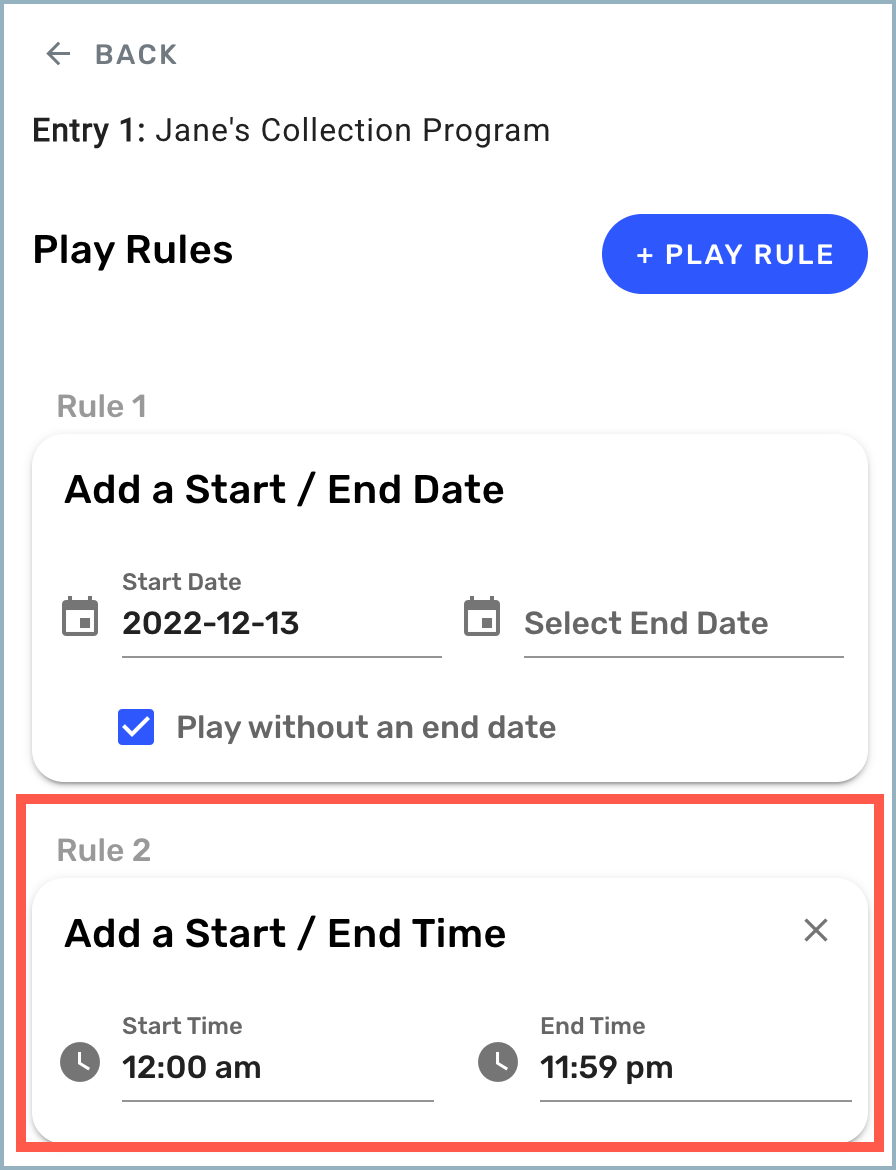 Play Rules drawer - set date and time
