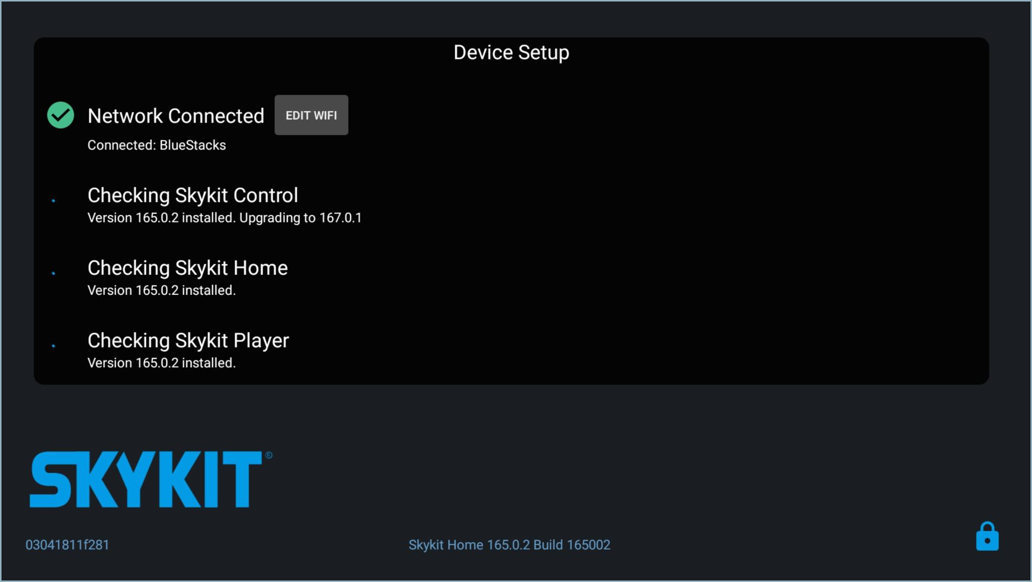 Device Setup window - network connected