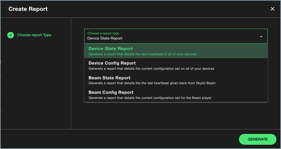 Create Report window