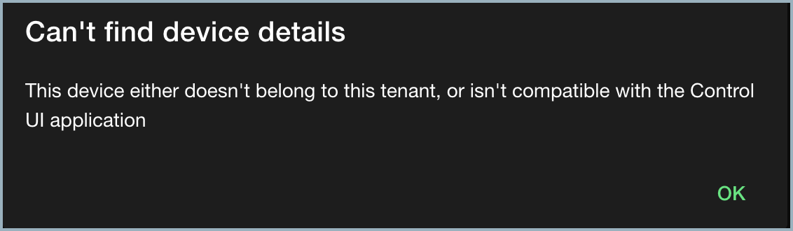 Error message - Can't find device details