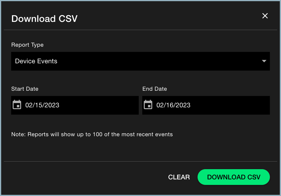 Download CSV window