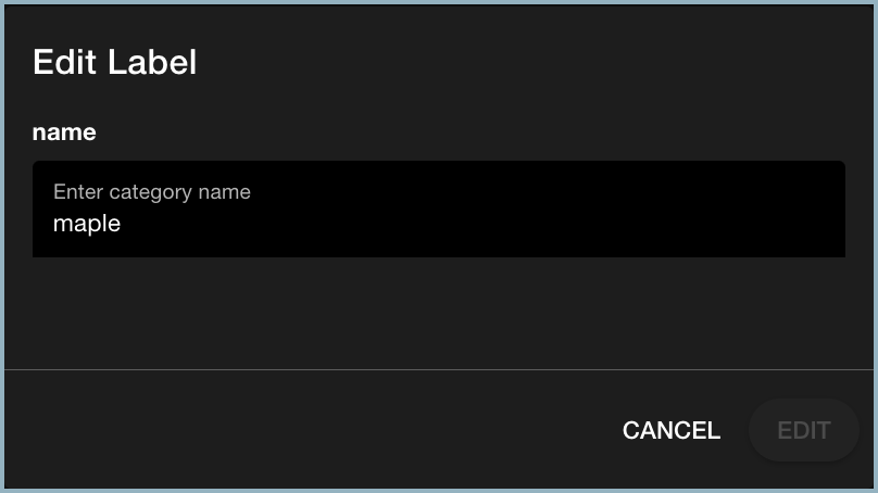 Edit Category window showing maple label