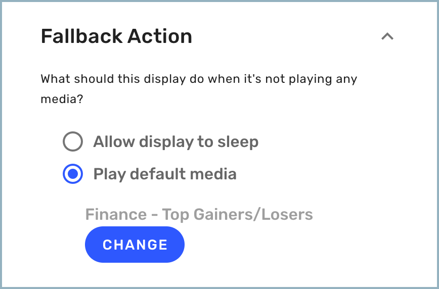 Fallback Action section showing selected default media