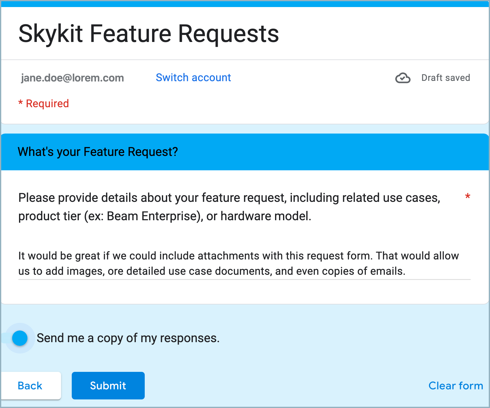 Details of feature request