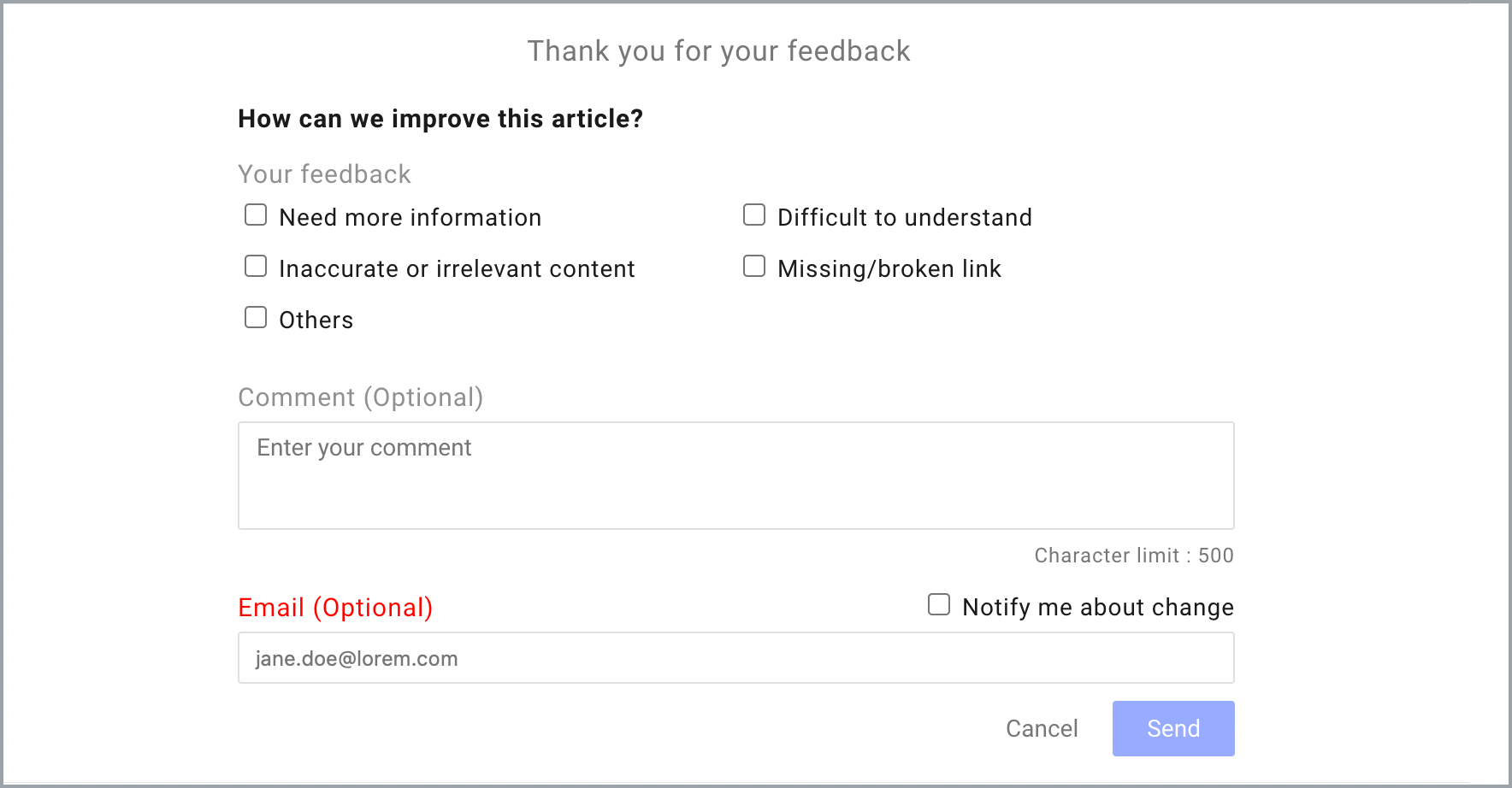 Help article feedback - Thumbs Down options