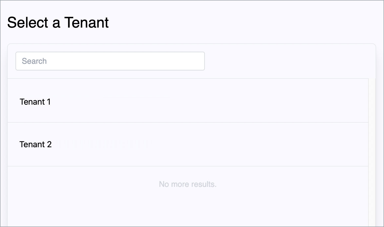 Select a Tenant window