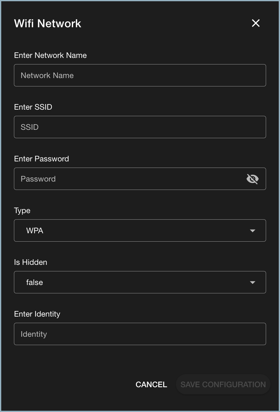 Add Wifi Network window