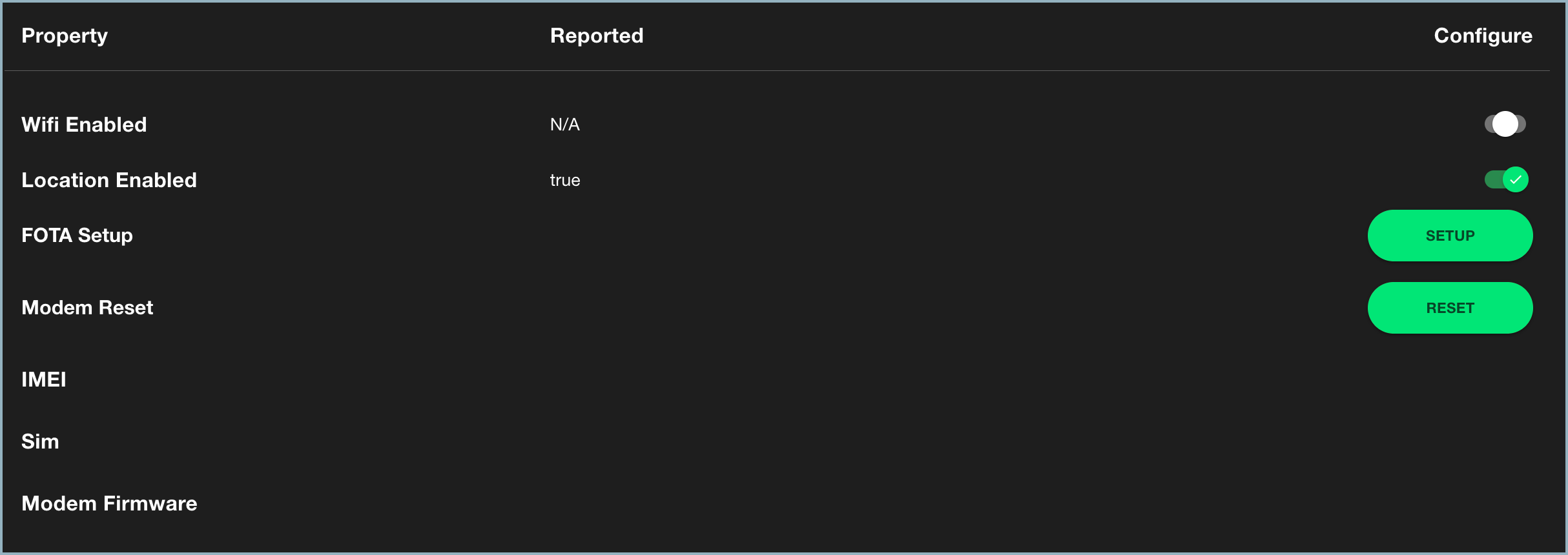 Network tab - Cellular Device Properties section