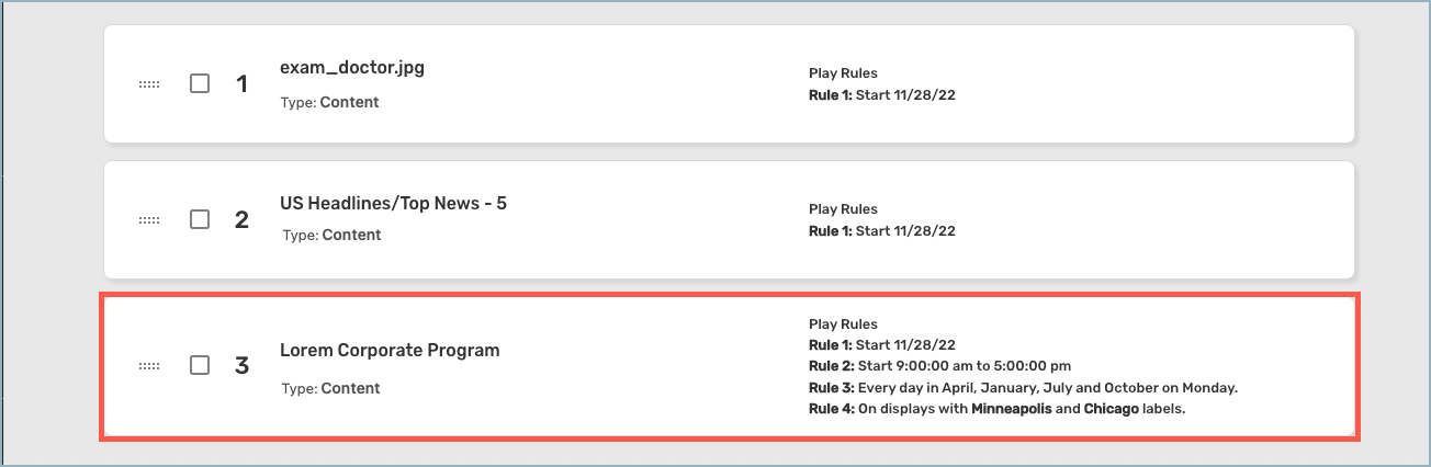 Playlists detail window - Play Rules highlighted