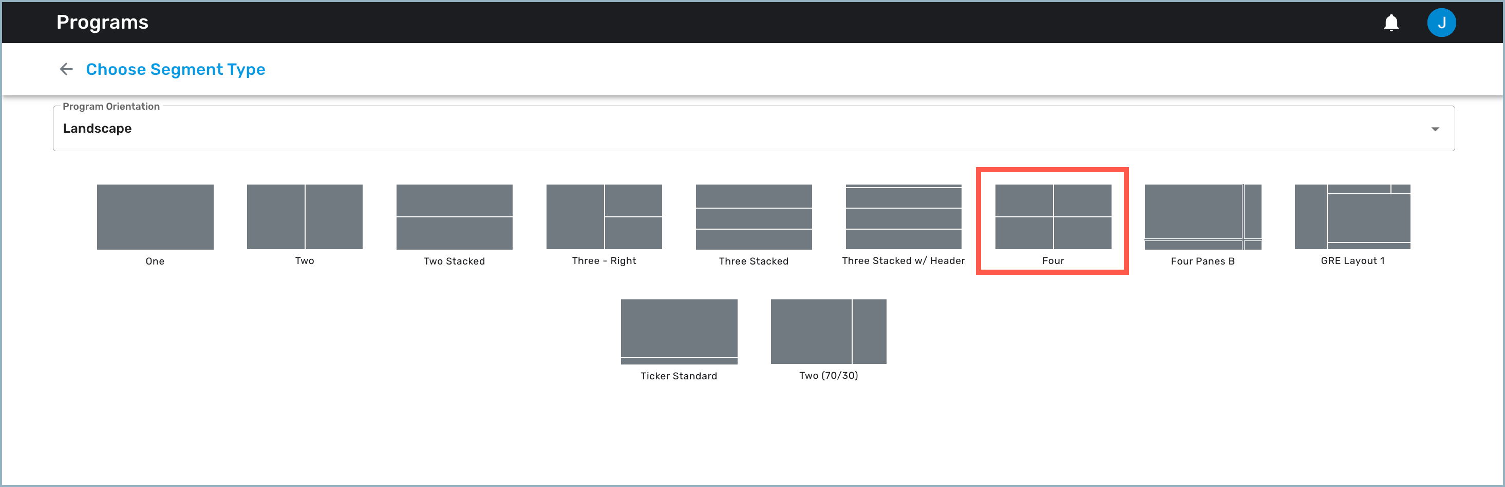 Choose Segment Type window - four-pane layout highlighted