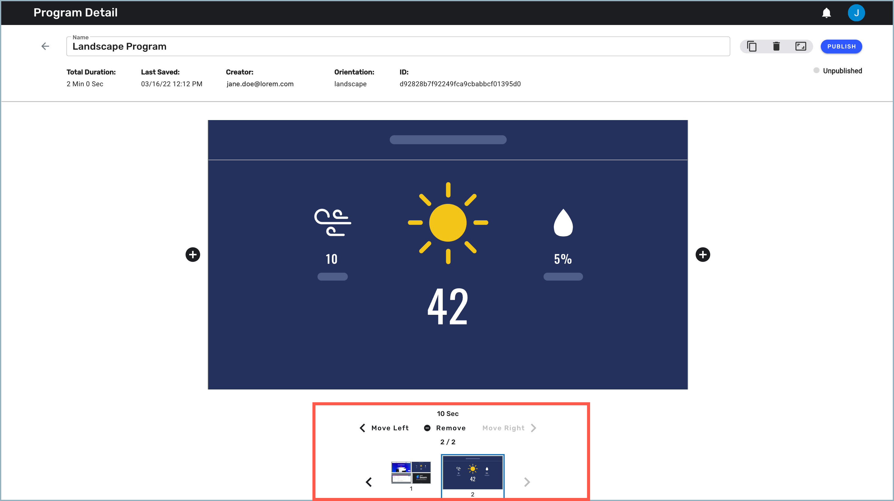 Program Detail window - segment navigation highlighted