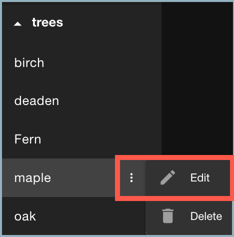 Labels menu - Edit icon highlighted