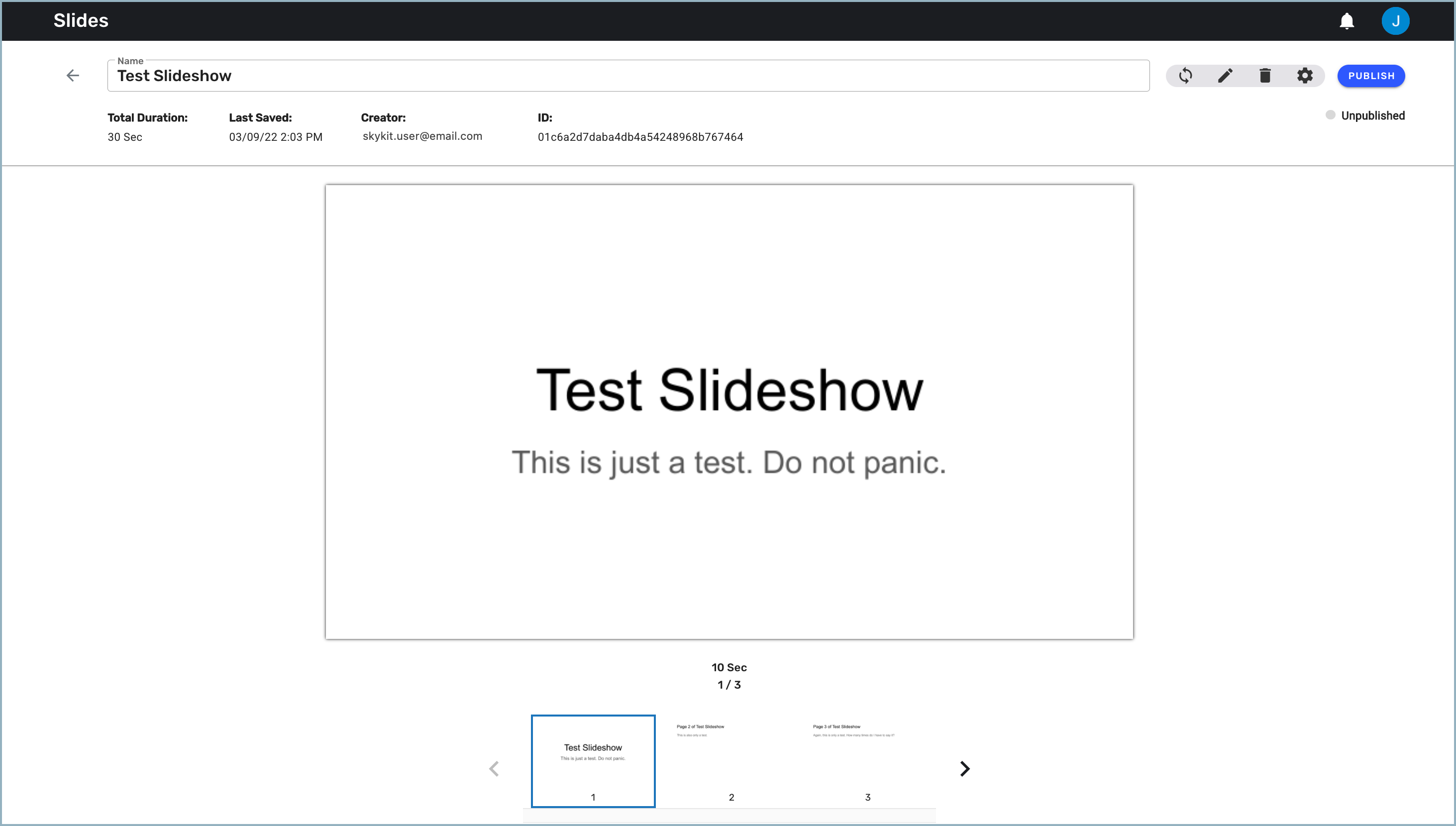 Slides content manager window