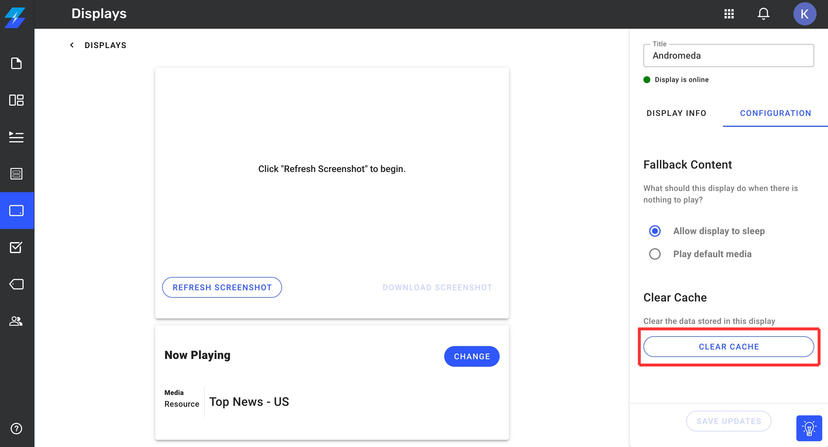 Clearing Cache of the Display