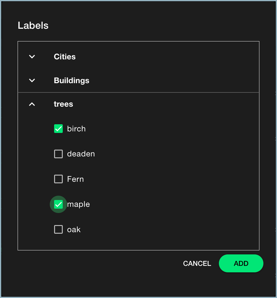 Filter window - View All Labels