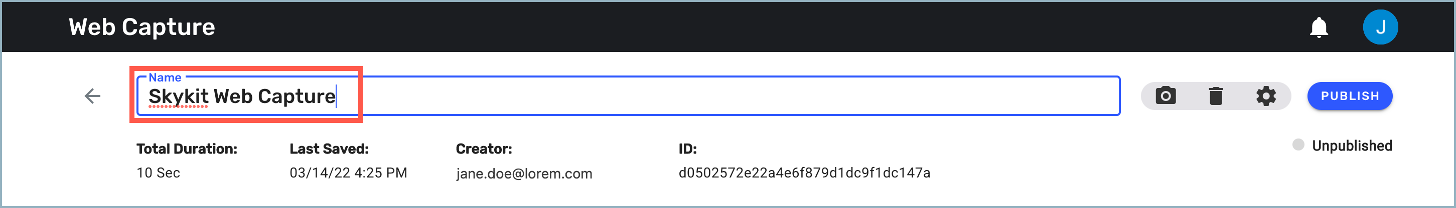 Web Capture content manager window - Title field highlighted