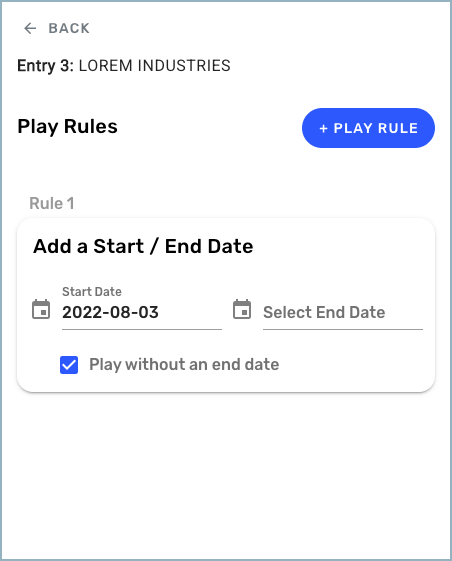 Playlist Entry Play Rules drawer